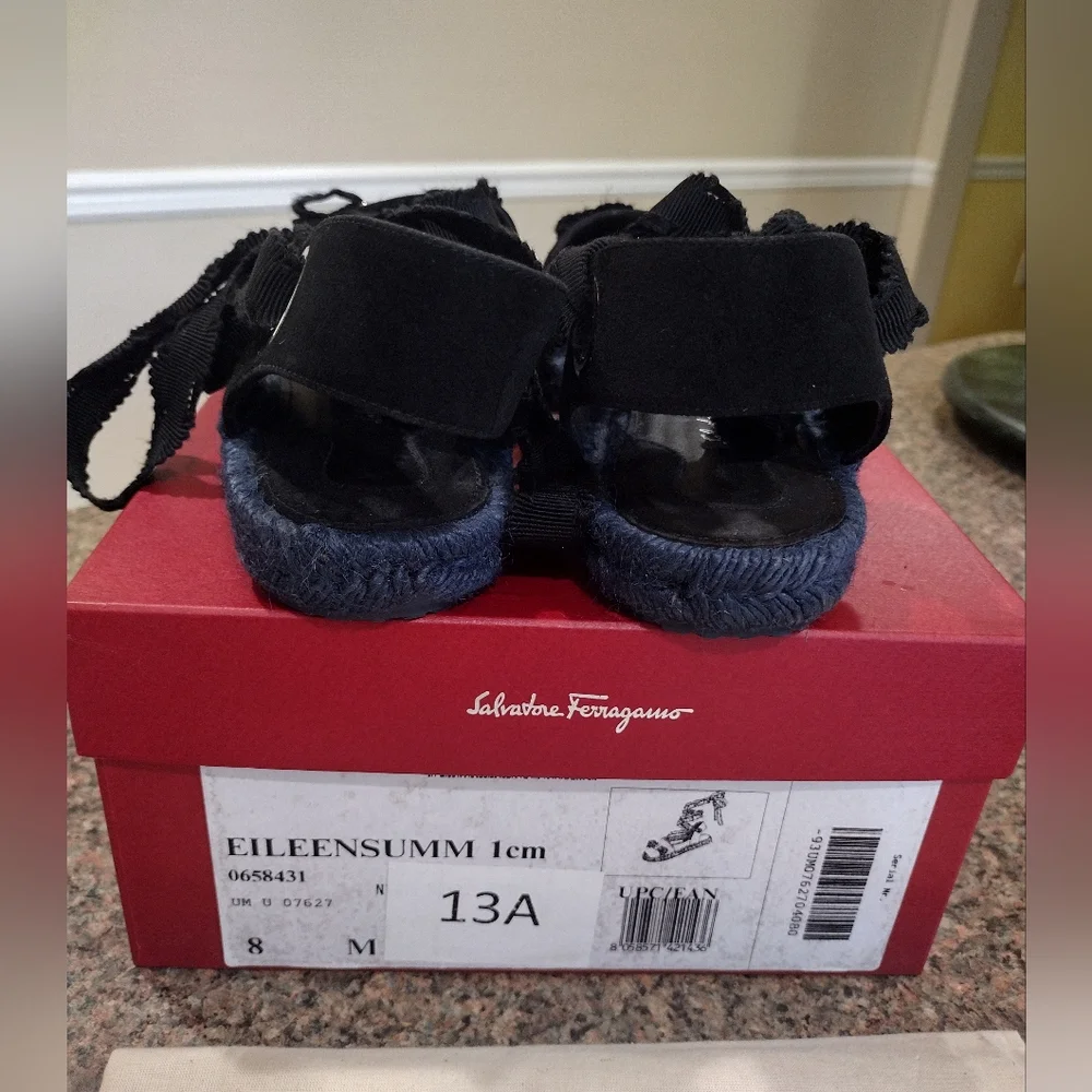 Salvatore Ferragamo Black Suede Espadrilles size 8 m .